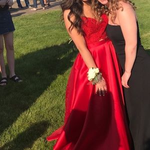 Alyce Two-Piece Long Prom Dress with Lace Crop Top